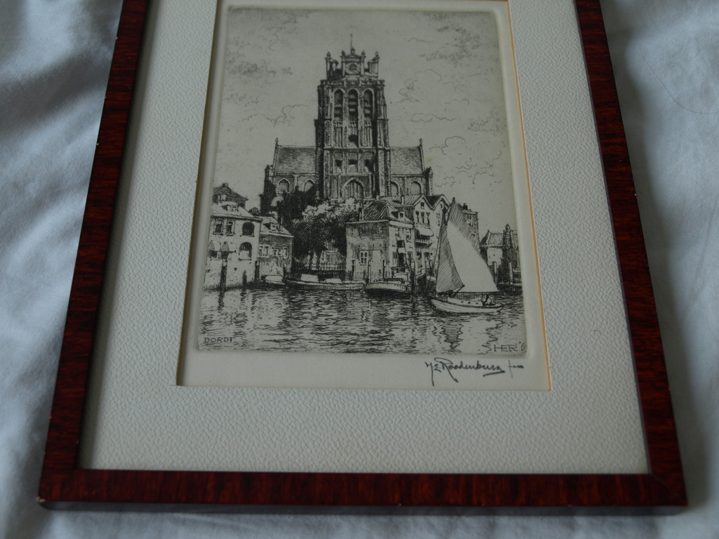 Hendrikus Elias Roodenburg : Ets – Grote kerk Dordrecht – Ingelijst - 1963 kopen? Bied vanaf 22!