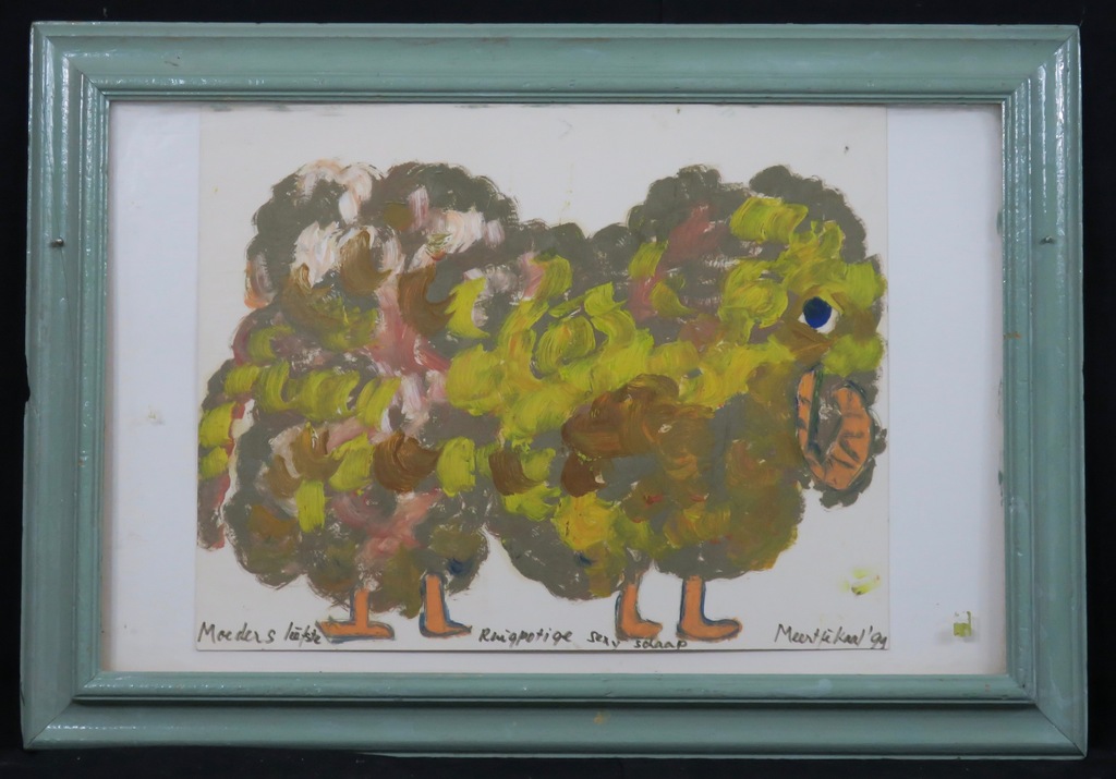 Meertje Kaal: Acryl op papier, Moeders liefste, ruigpotige sexy schaap-Ingelijst kopen? Bied vanaf 1!