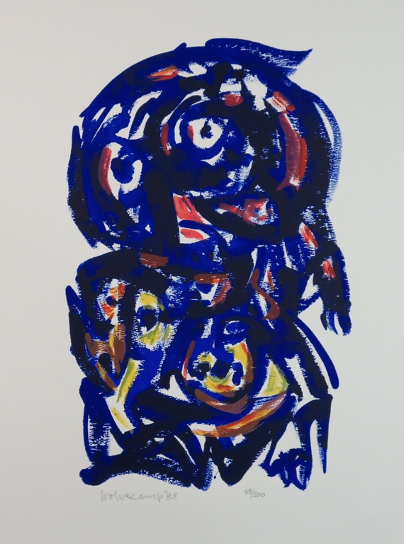 Theo Wolvecamp: Zeefdruk, Blauw figuur kopen? Bied vanaf 120!