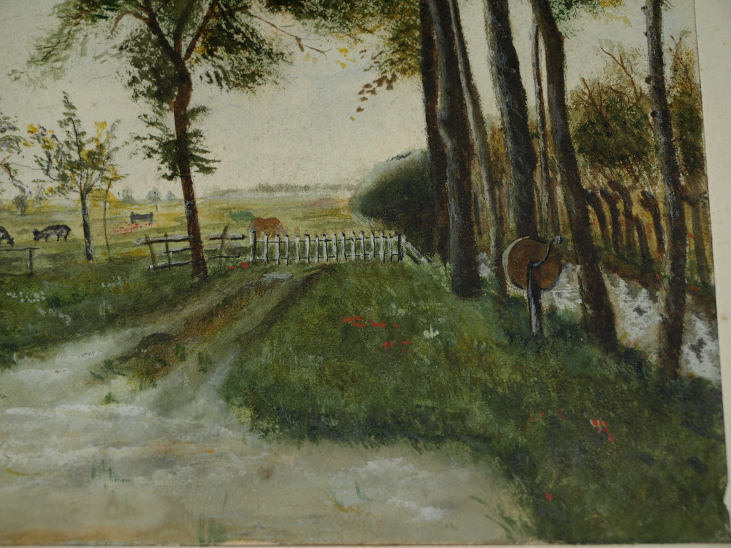Onbekende kunstenaar – Olieverf op papier – Boerenlandschap  kopen? Bied vanaf 1!