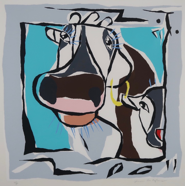 Jeroen Gerlofsma: Zeefdruk, Koe met kalf - Ingelijst kopen? Bied vanaf 1!