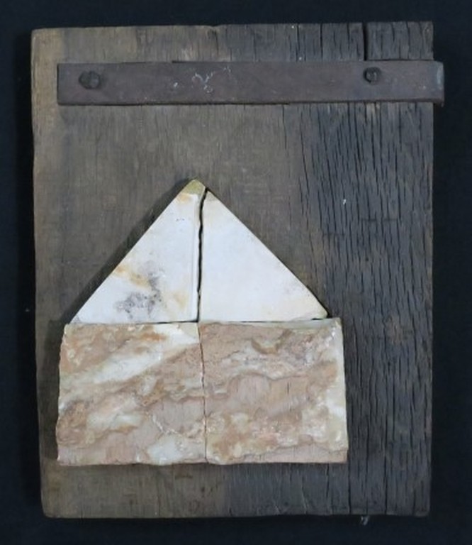 Jo Gijsen: Object van stenen en metaal op hout, Z.T. kopen? Bied vanaf 150!