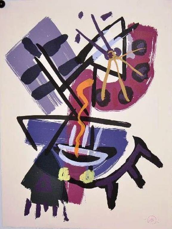 Jac Gijzen: Mooie kleurenlitho. Abstracte Compositie kopen? Bied vanaf 1!