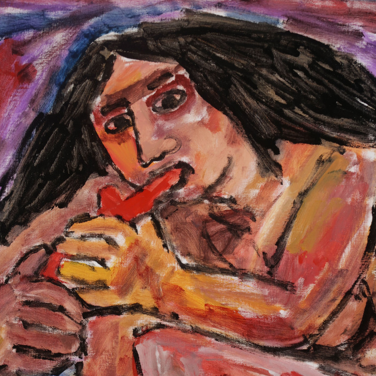 Martin van Wordragen: Olieverf op doek, Rokende oervrouw - Ingelijst kopen? Bied vanaf 400!