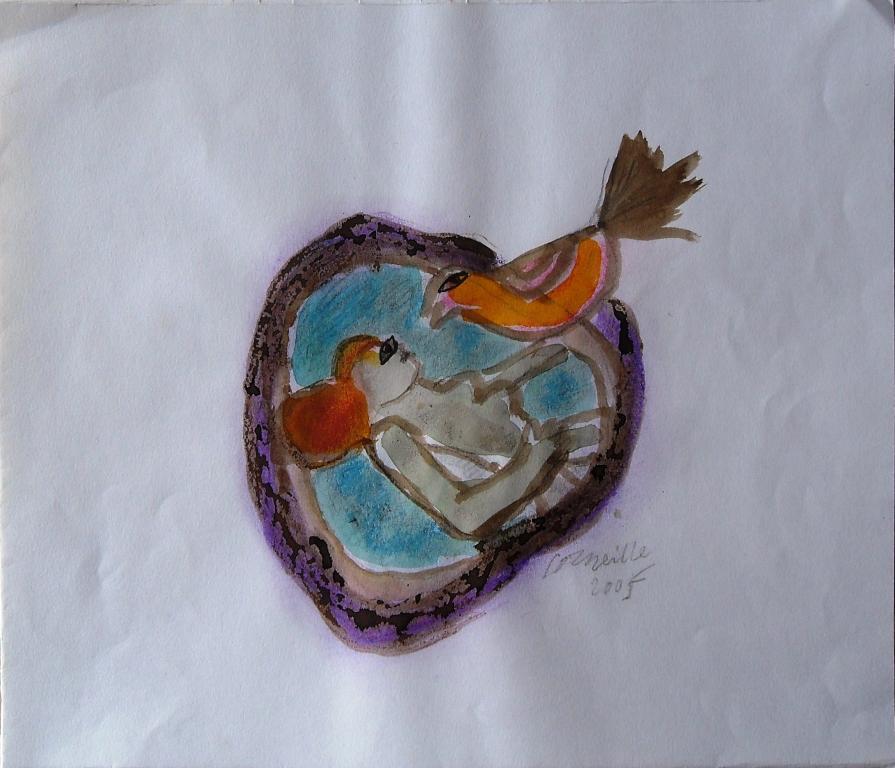 Corneille : naakt met roodborstje (originele aquarel) verkocht voor € 700!