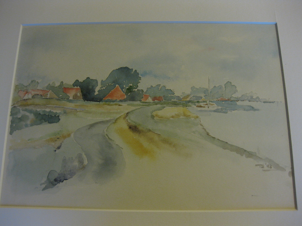 Aquarel dijk bij Uitdam (Noord-Holland) - gesigneerd TB kopen? Bied vanaf 15!
