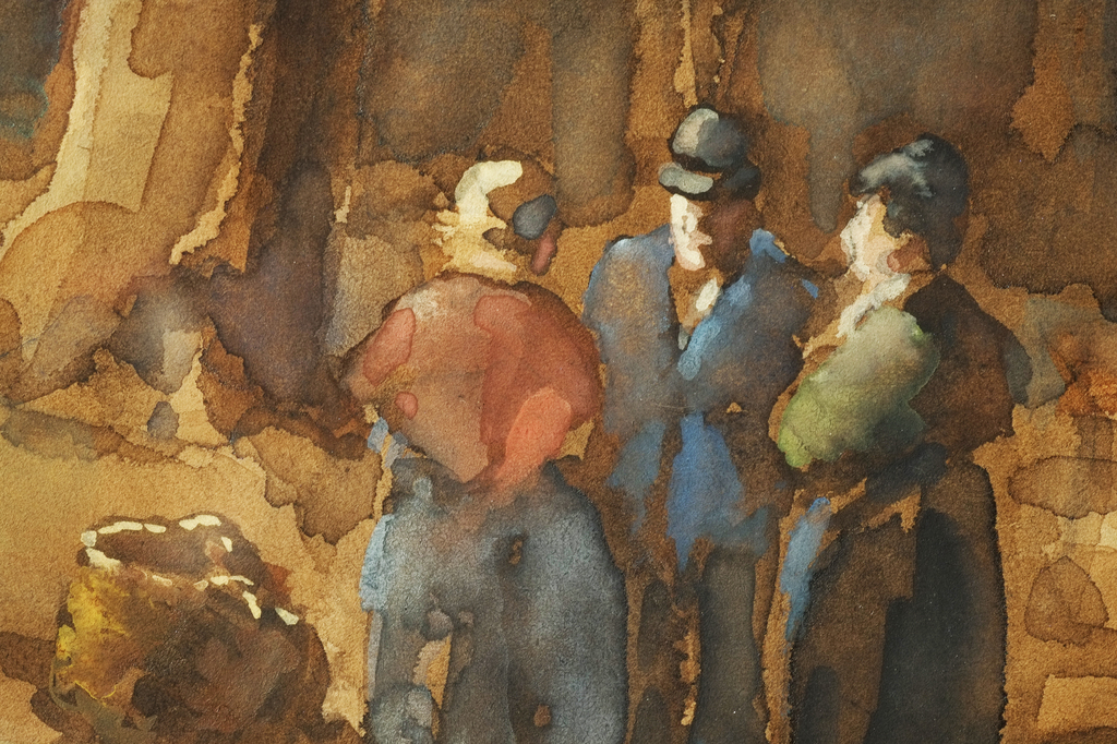 Petrus Paulus Schiedges jr. 'Wandelaars op een bospad' Aquarel. kopen? Bied vanaf 90!