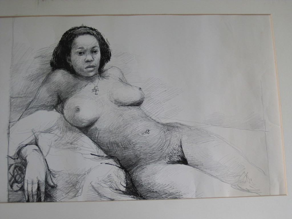 Aat Veldhoen (1934-) grote litho "liggend naakt" gesigneerd 1964 verkocht voor € 95!