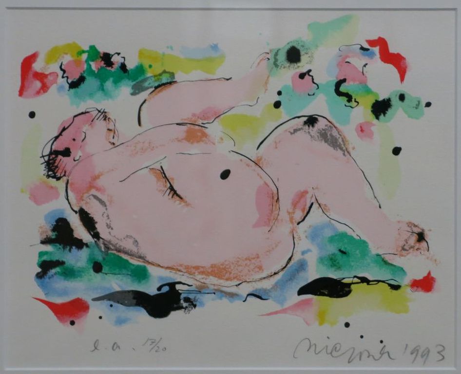 Nic Jonk: Zeefdruk, Roze Figuur - Ingelijst kopen? Bied vanaf 50!