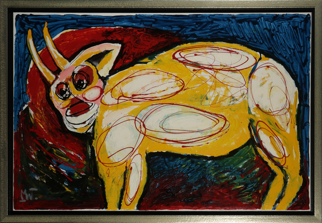 Martin van Wordragen: Olieverf op doek, Fabeldier - Ingelijst (Groot!) verkocht voor € 1000!