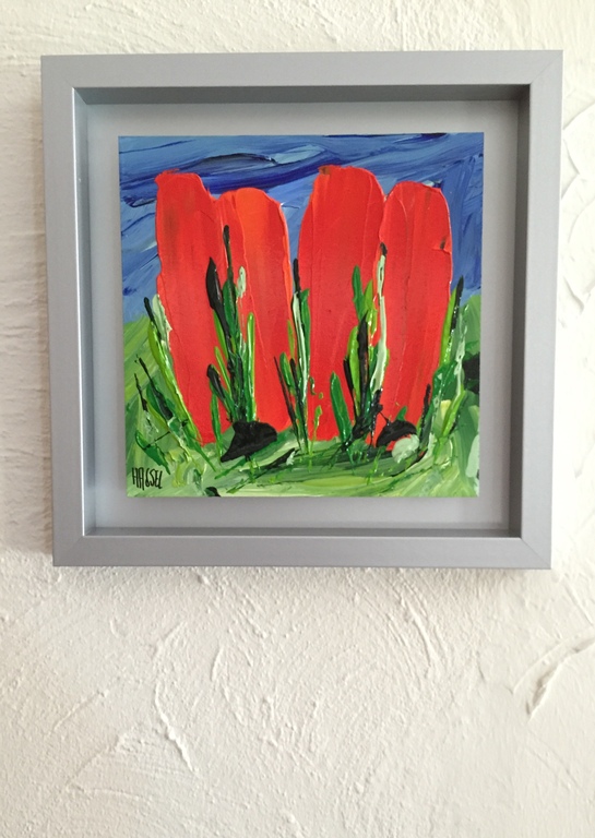 AD VAN HASSEL, 'Tulpen Rood' - schilderij: acrylverf op MDF (incl. lijst) kopen? Bied vanaf 1!