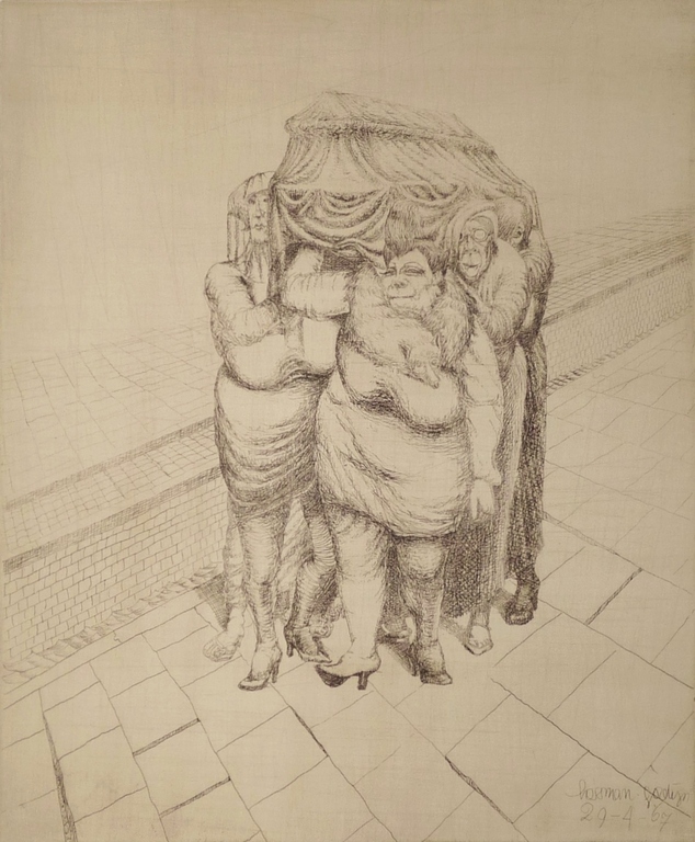 Herman Gordijn: Ets, Begrafenis, Gesigneerd,1967 kopen? Bied vanaf 225!