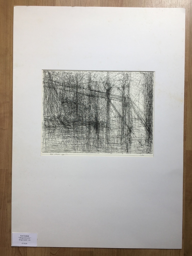 "Brugconstructie" 1984, vroeg grafisch mooi werk van Loman 32x24, PRIJSVERLAGING kopen? Bied vanaf 15!