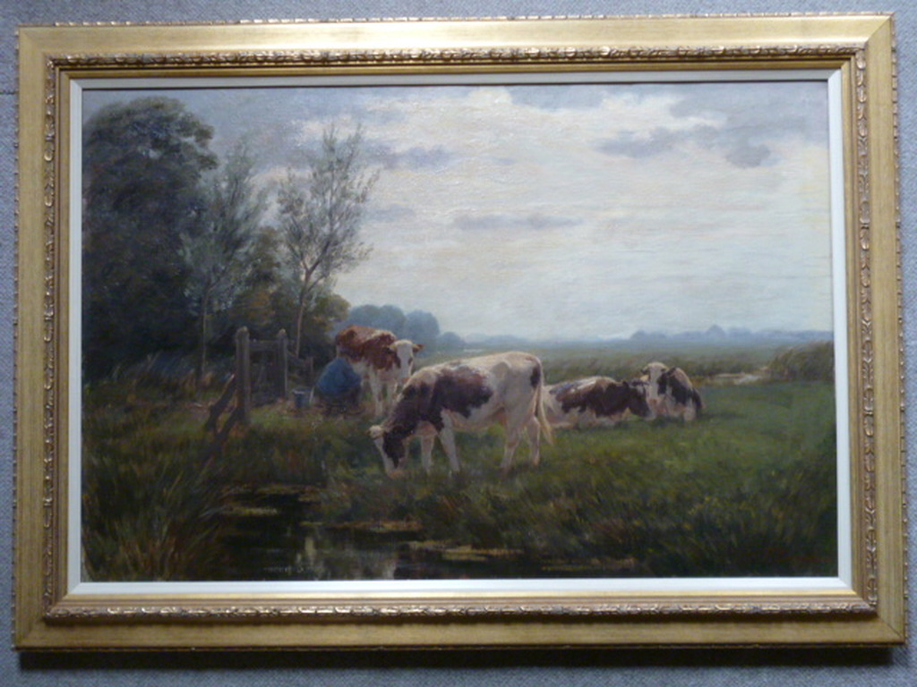 Freek Engel - olieverf - Melktijd tegen de avond kopen? Bied vanaf 2250!