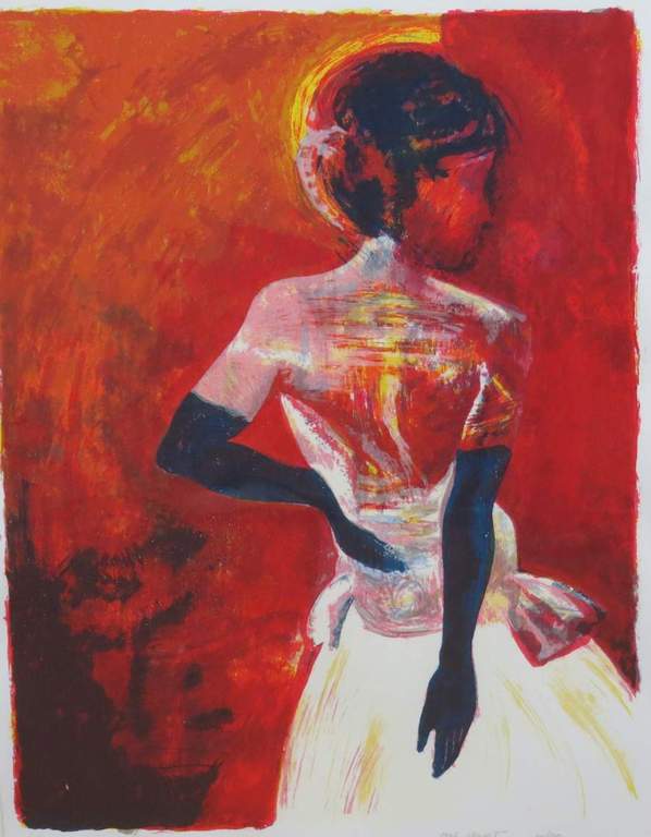 Corrie van Heyst: Zeefdruk, Vrouw in witte jurk - Ingelijst (groot) kopen? Bied vanaf 40!