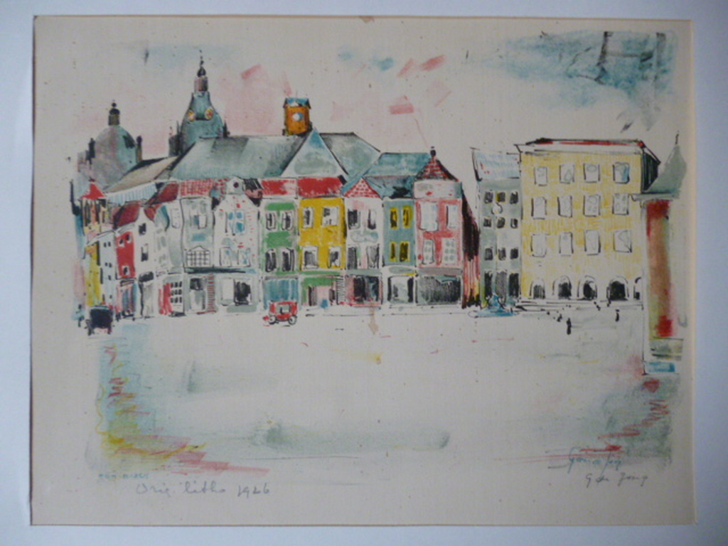 Germ de Jong - kleurenlitho - Den Bosch verkocht voor € 70!