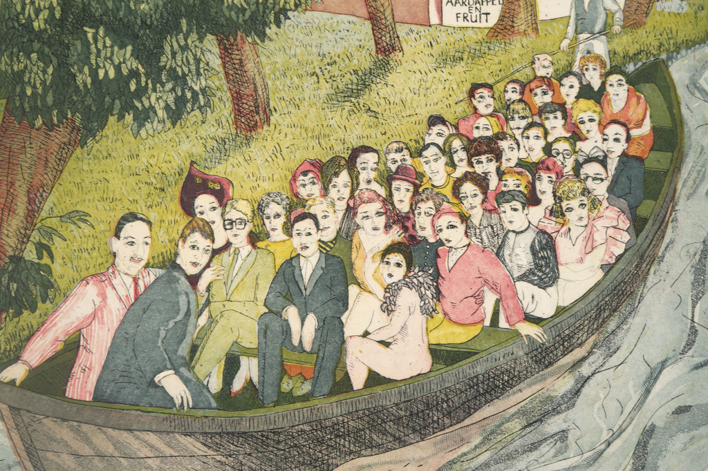 Cees Landsaat: Ets en aquatint. Vrije slag te Giethoorn kopen? Bied vanaf 35!