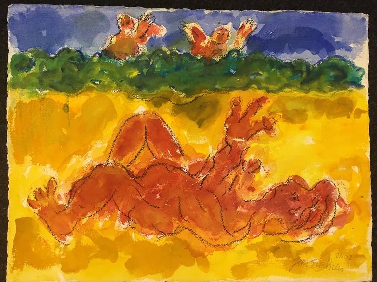 JAN SIERHUIS Aquarel op dik molen papier, moeder en kinderen aan het strand kopen? Bied vanaf 150!