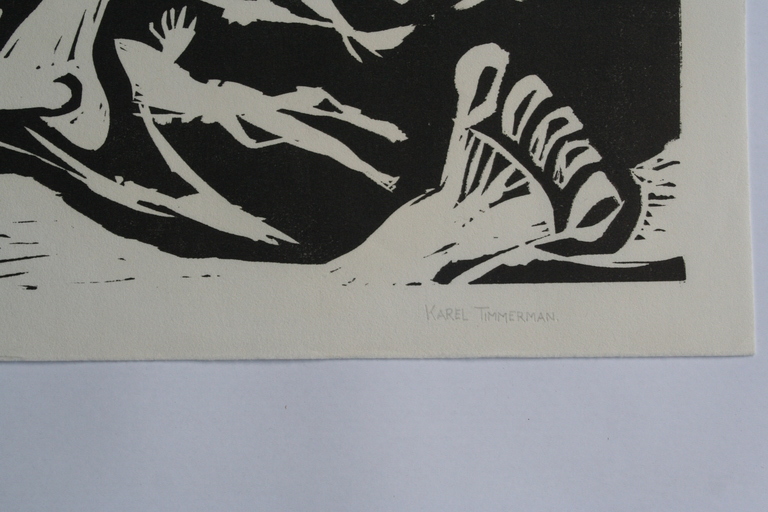 Karel Timmerman - linodruk - De Zondvloed - circa 1968 - gesigneerd kopen? Bied vanaf 1!