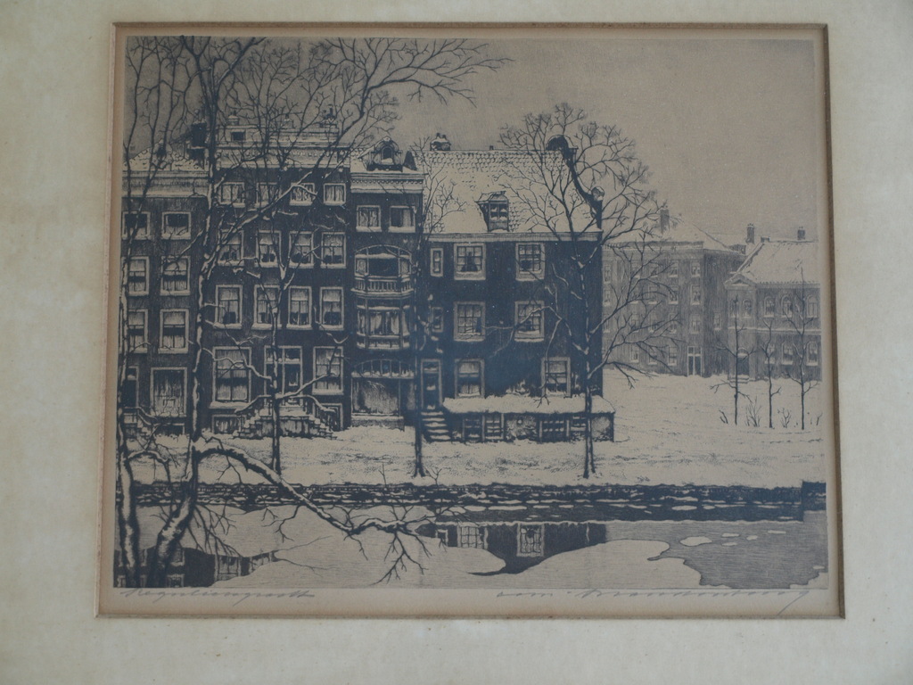 Cornelis Brandenburg: Ets, Reguliersgracht in de winter – Gesigneerd & ingelijst kopen? Bied vanaf 35!