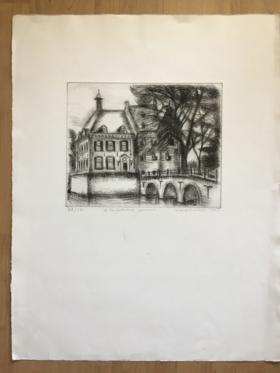 Litho, "De Kinkelenburg", Gelders kasteel. Handgesigneerd 64/150 kopen? Bied vanaf 15!