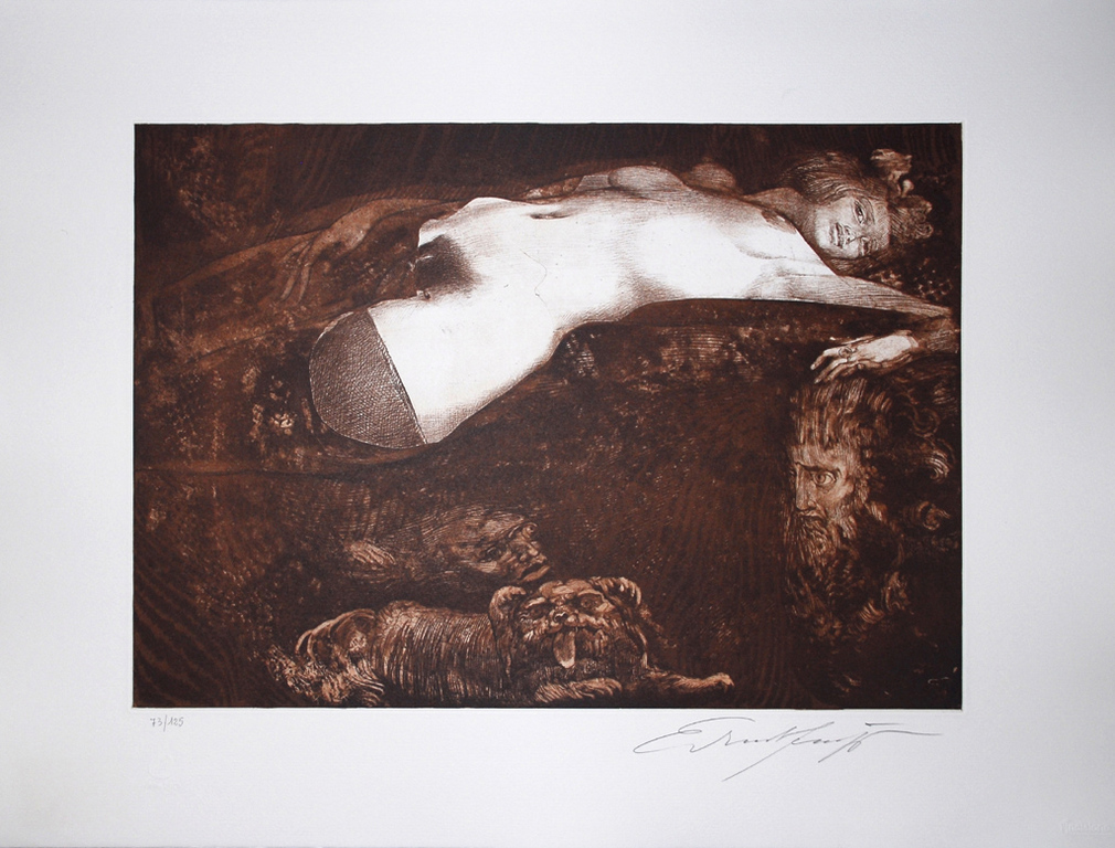 Ernst Fuchs, ‘Salome’, originele ets/aquatint, handgesigneerd, 1991, ed. 125  kopen? Bied vanaf 175!