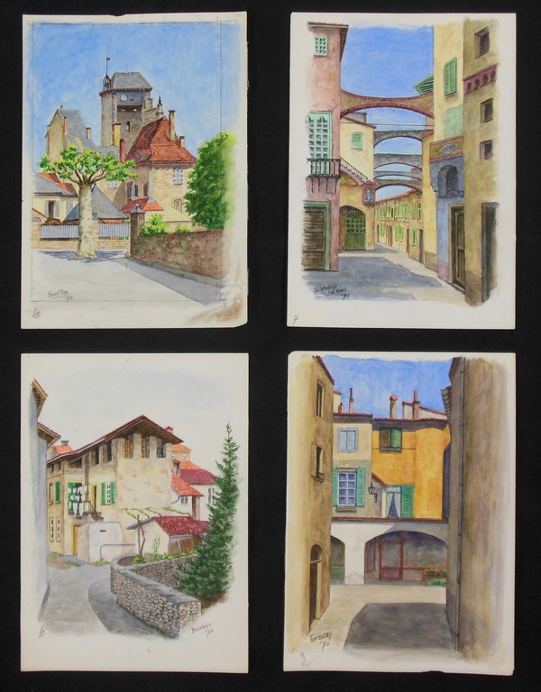 Jan P.H. de Vries: Lot van 4 Aquarellen, Souillac kopen? Bied vanaf 1!