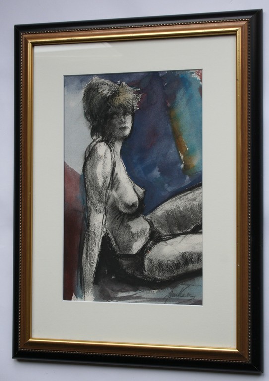 Jan van der Veer - Zittende naakte vrouw - gemengde techniek- gesigneerd kopen? Bied vanaf 90!