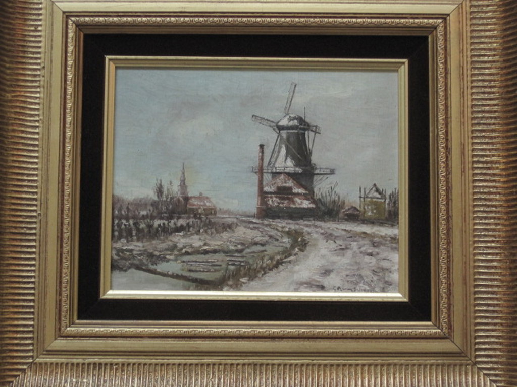 G.F. Van Schagen (1880-1968), olieverf op doek, landschap met molen kopen? Bied vanaf 150!