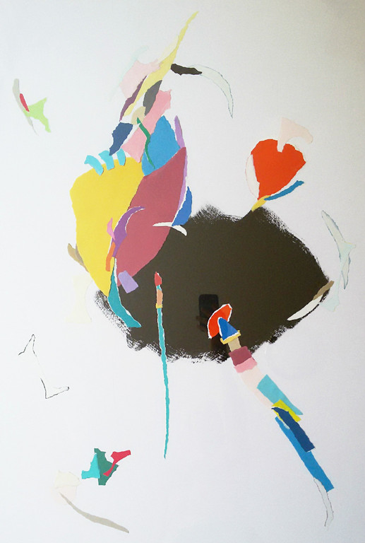 Gerard ‘t Hart - Abstract, gemengde techniek op papier (ingelijst, groot) verkocht voor € 95!