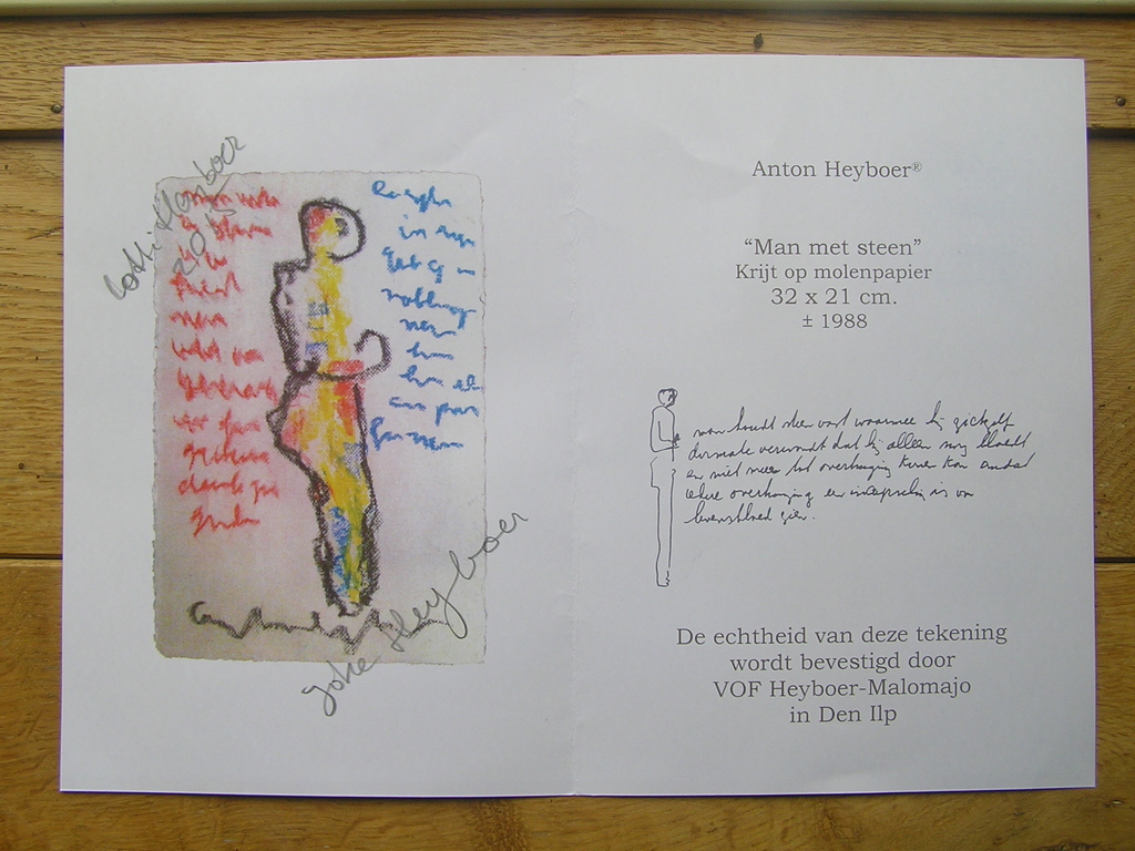 Anton Heyboer Man met Steen:  Krijt op Molenpapier 1988  kopen? Bied vanaf 125!