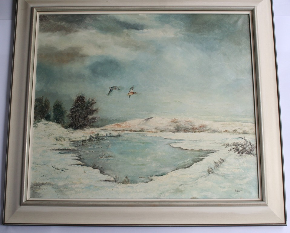 Onbekende kunstenaar - olieverf op doek - Winterlandschap met koppel eenden kopen? Bied vanaf 65!