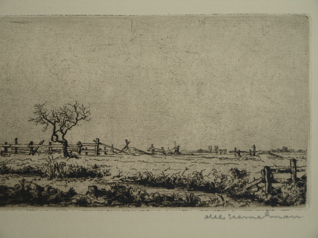 Albert Hemelman (1883-1951) : Ets â�� Geldersch landschap â�� gesigneerd â�� ca 1935 kopen? Bied vanaf 25!