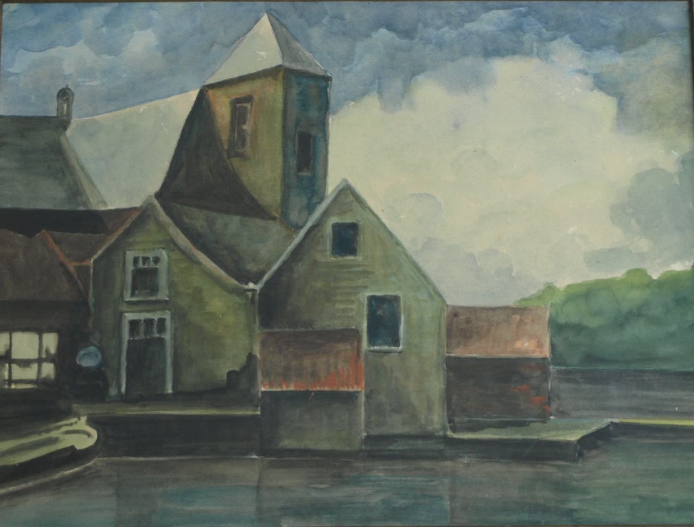 Onduidelijke signatuur : Gouache , Huizen aan water –ingelijst–1e helft 20e eeuw kopen? Bied vanaf 1!