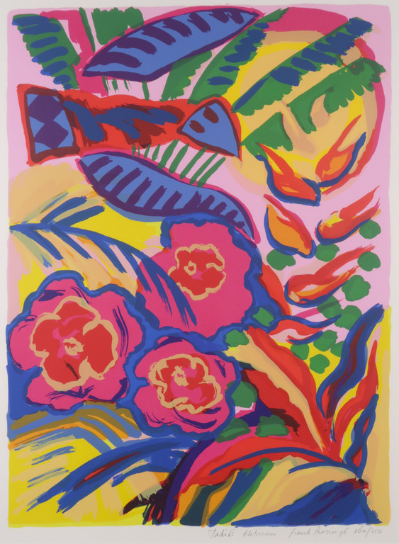 Frank Rosen: Zeefdruk, Tahiti hibiscus - Ingelijst kopen? Bied vanaf 20!