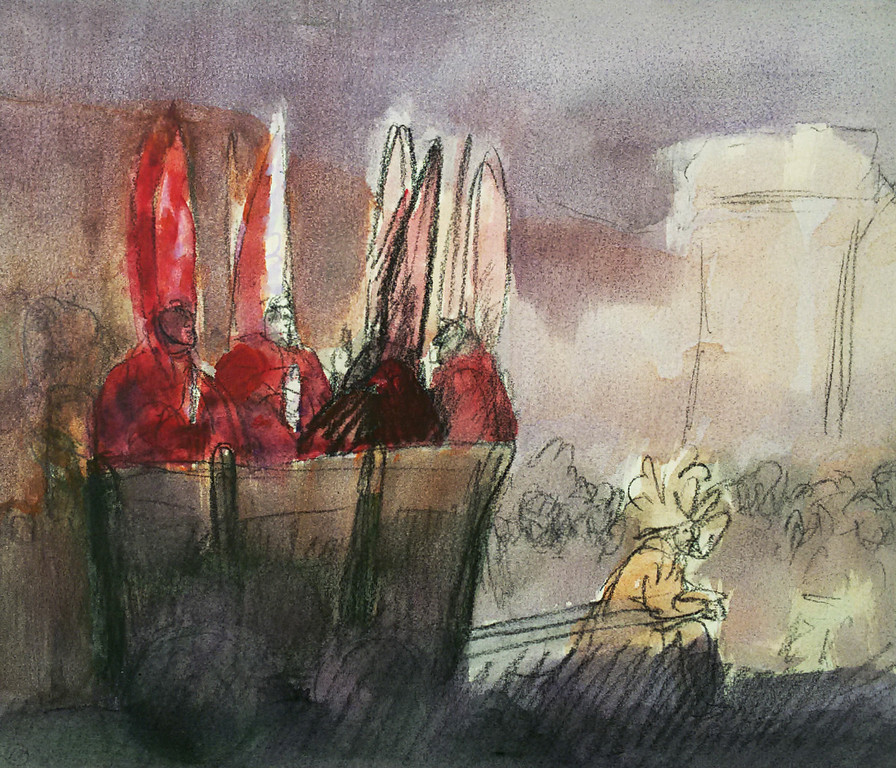 Luis Filcer - Figuren in een bolderkar, gemengde techniek (prachtig ingelijst) verkocht voor € 175!