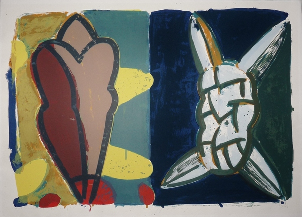 Piet Warffemius: grote zeefdruk 'Verschillend Hetzelfde' 1992, handgesigneerd verkocht voor € 120!