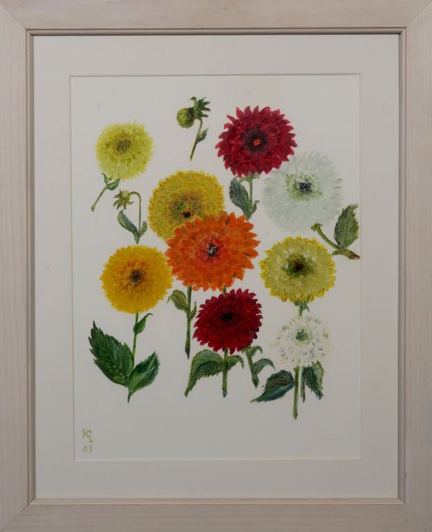 Herman Lievers: Olieverf, Dahlia's - Ingelijst verkocht voor € 65!