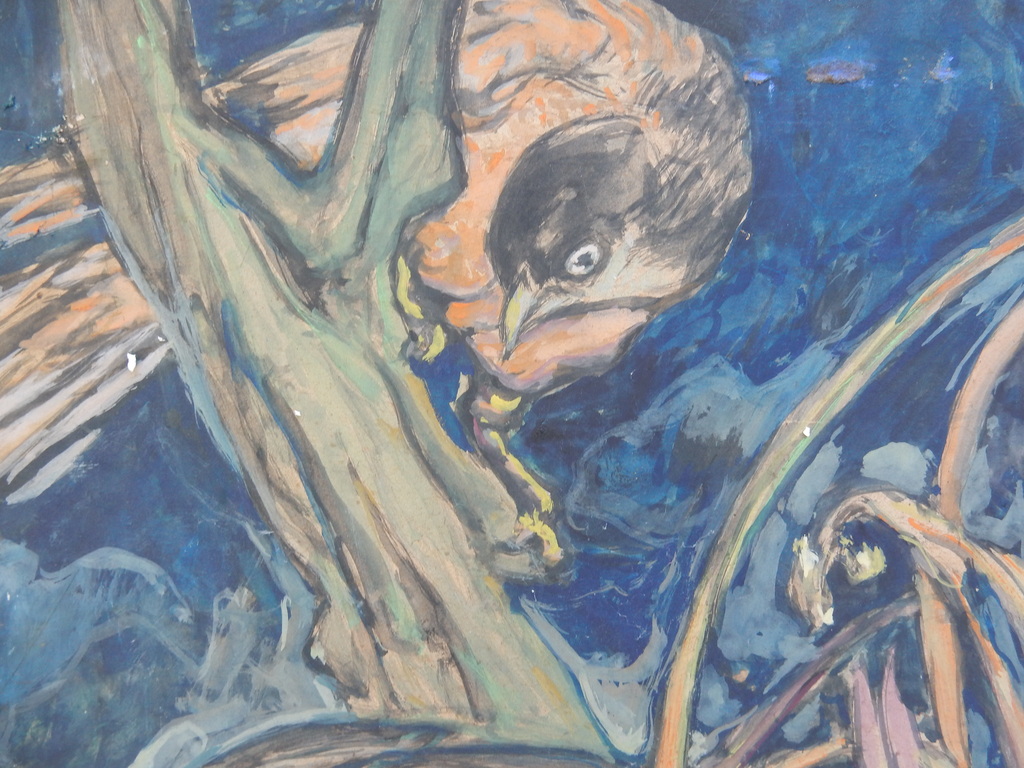 Paul Cauchie, gouache met vogels, op een dunne plaat , is een groot werk kopen? Bied vanaf 295!