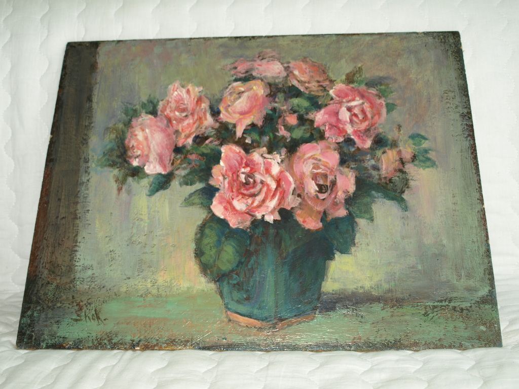 Simon Kok – Acryl op board – Rozen - Gesigneerd – ca 1970 kopen? Bied vanaf 1!