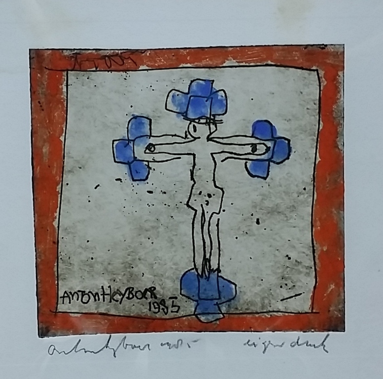 Anton Heyboer, ingekleurde ets Crusifix kopen? Bied vanaf 275!