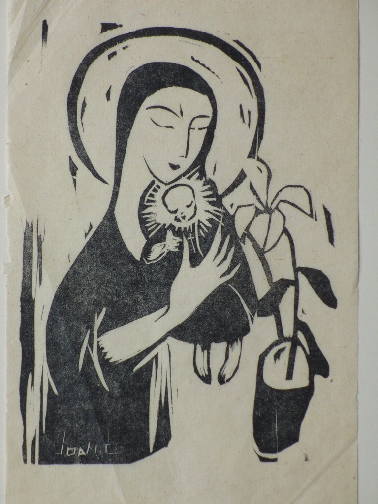 Joan Collette, Madonna met kind, Houtsnede kopen? Bied vanaf 30!