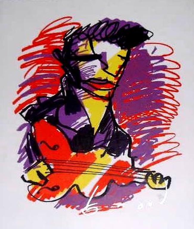HERMAN BROOD, grote gelimiteerde en handgesigneerde zeefdruk 'Gitarist (Elvis)' kopen? Bied vanaf 1!