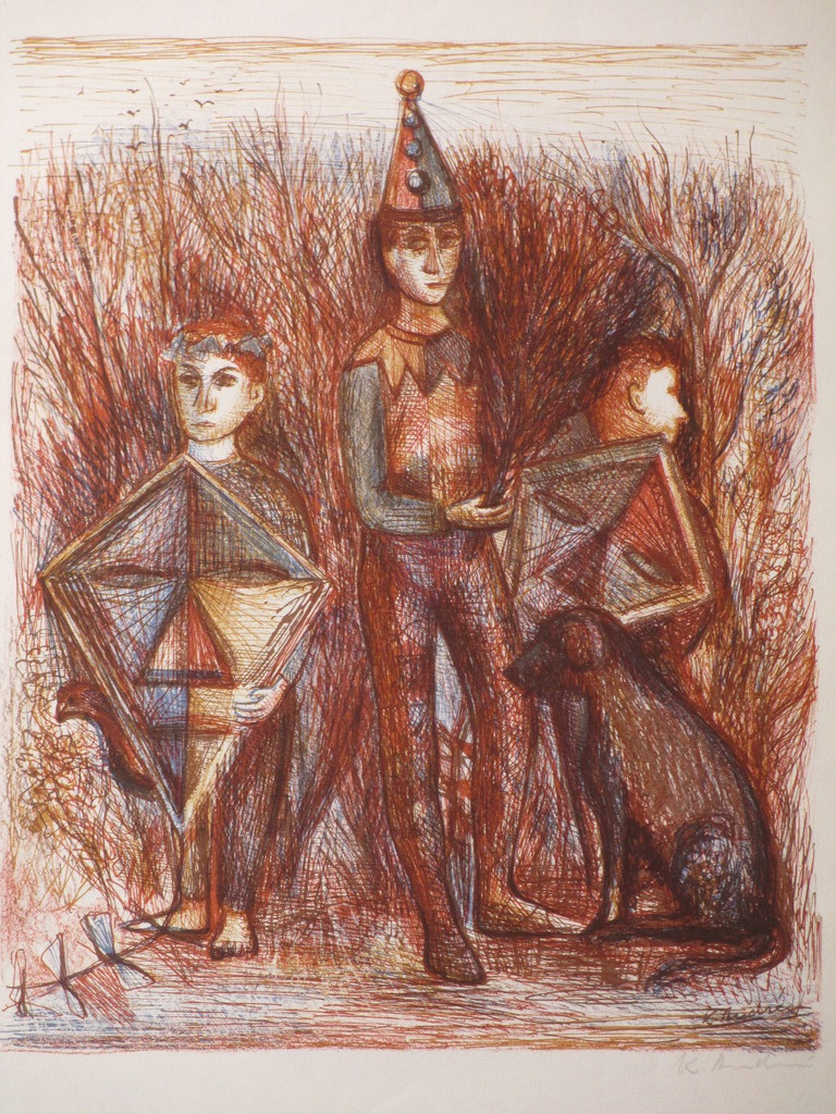 Kees Andrea - Kees Andrea, Drie jongens en een hond, Kleurenlitho kopen? Bied vanaf 30!