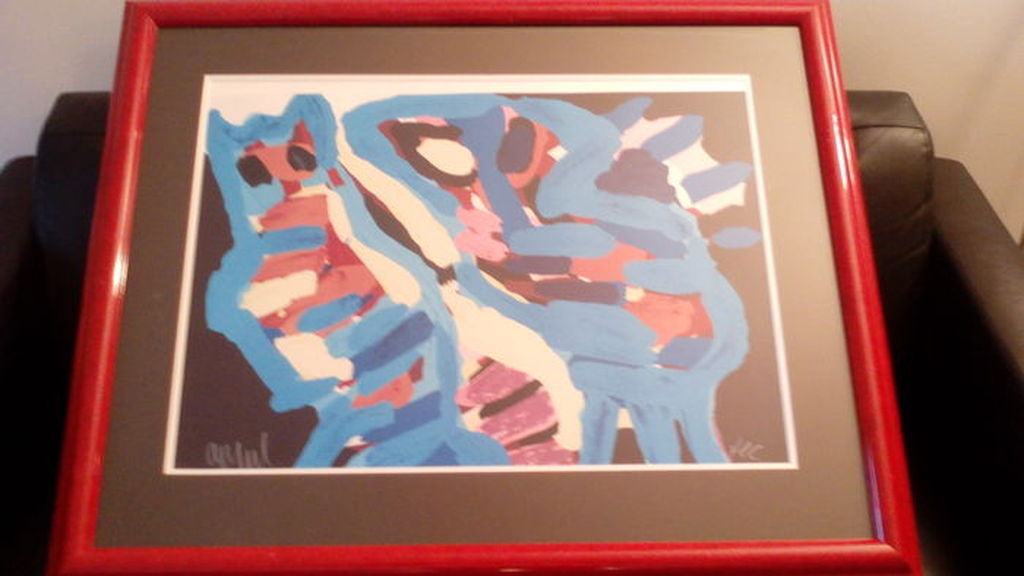 Karel Appel zeefdruk Mooi vrolijk werk uit de Streepjes serie, handgesigneerd. verkocht voor € 265!