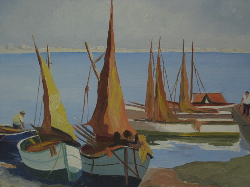  August SÖREN (1901-1978) olieverf "Mediterrane haven" gesigneerd  kopen? Bied vanaf 1!