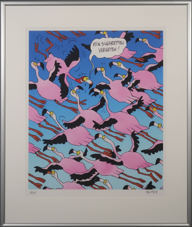 Toon van Driel: Giclee, Flamingo - Ingelijst kopen? Bied vanaf 40!