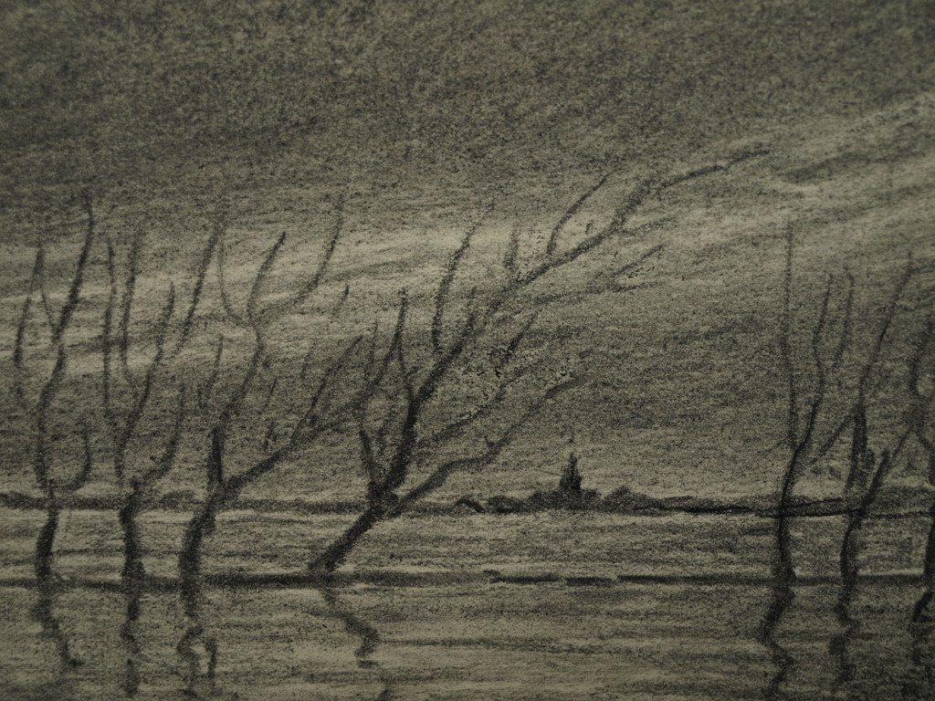 Pieter van der Brug – Tekening – Ondergelopen land – Gesigneerd – ca 1950 kopen? Bied vanaf 1!