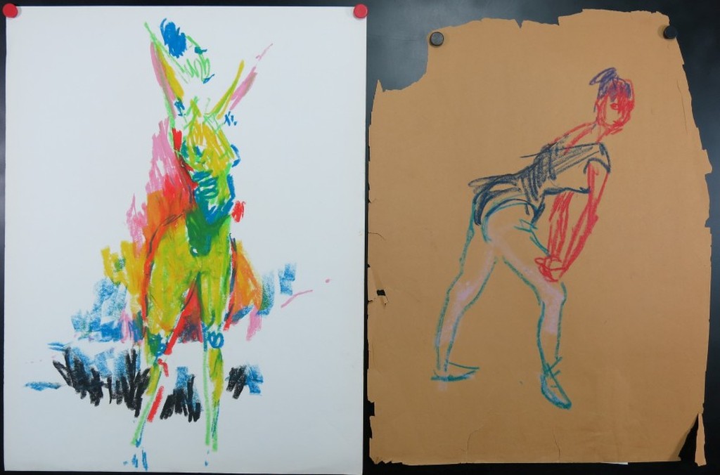 Juul Neumann: 2 krijttekeningen, Ballerina's  verkocht voor € 35!