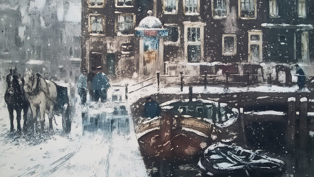 Henri Cassiers - Het Rokin in de winter, aquatint ets kopen? Bied vanaf 250!